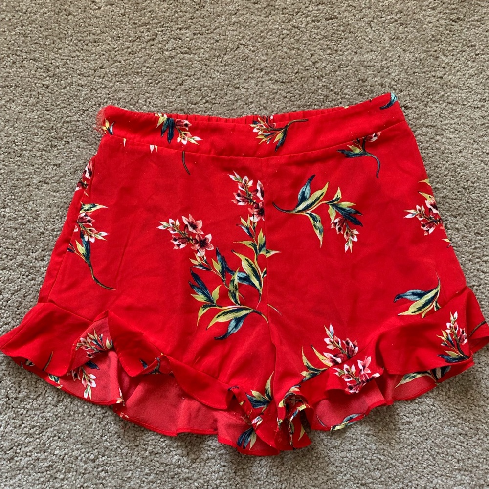 Red floral shorts
